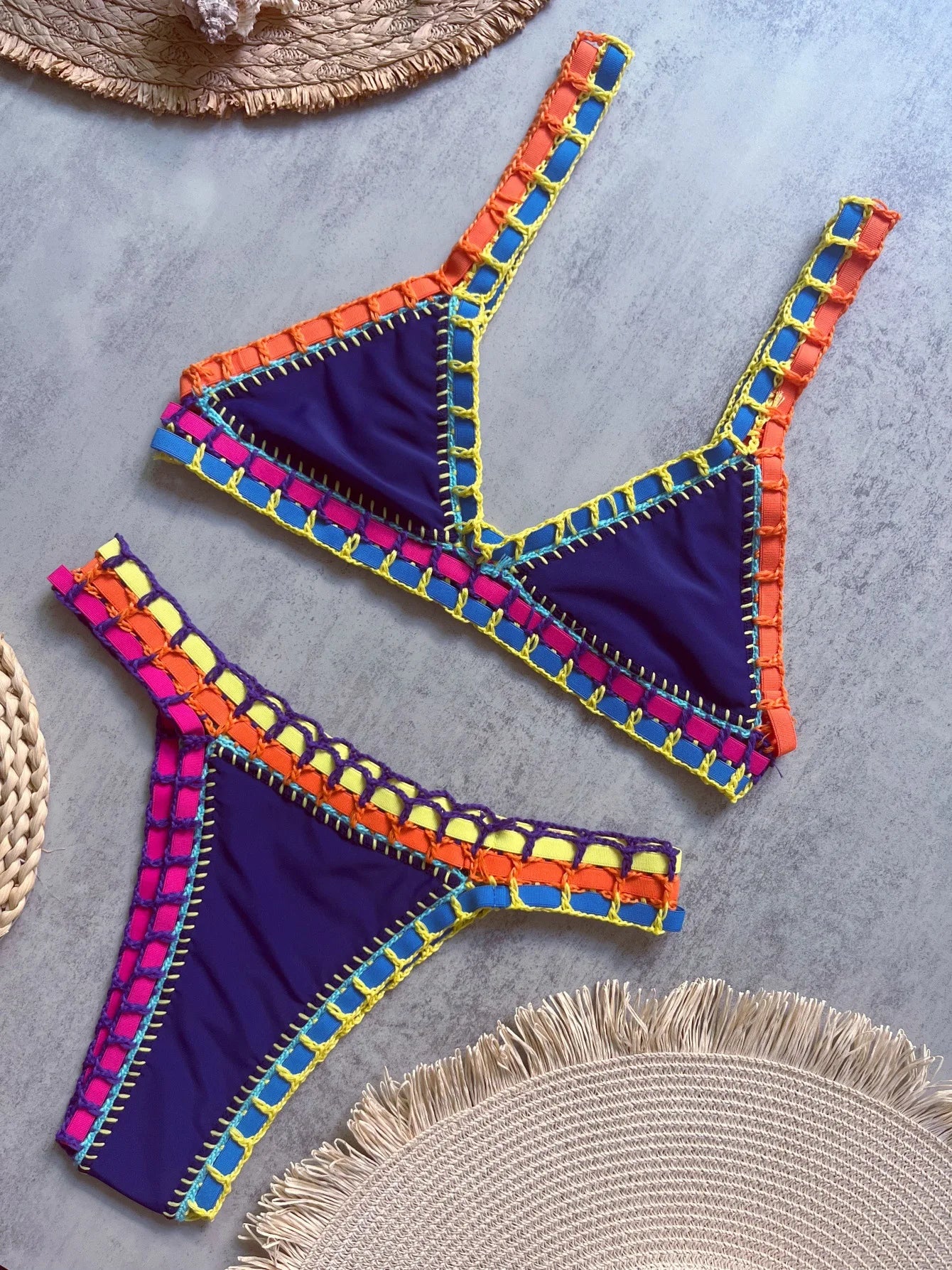 Triangle Top Bandage Swimwear Women Crochet Low Rise Cheeky Bikini