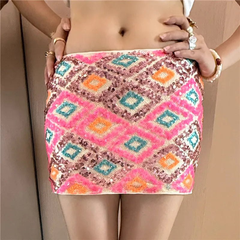 Y2K Sparkly Sequin Rave Pencil Skirt