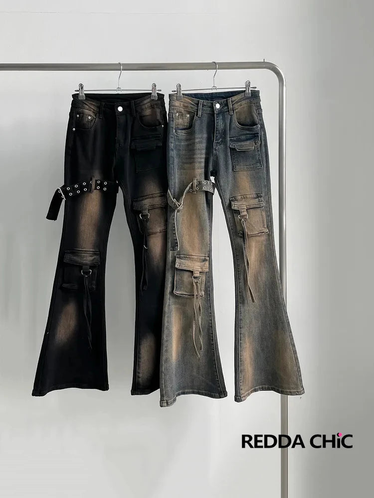 REDDACHiC Women's Low Waist Vintage Cargo Jeans