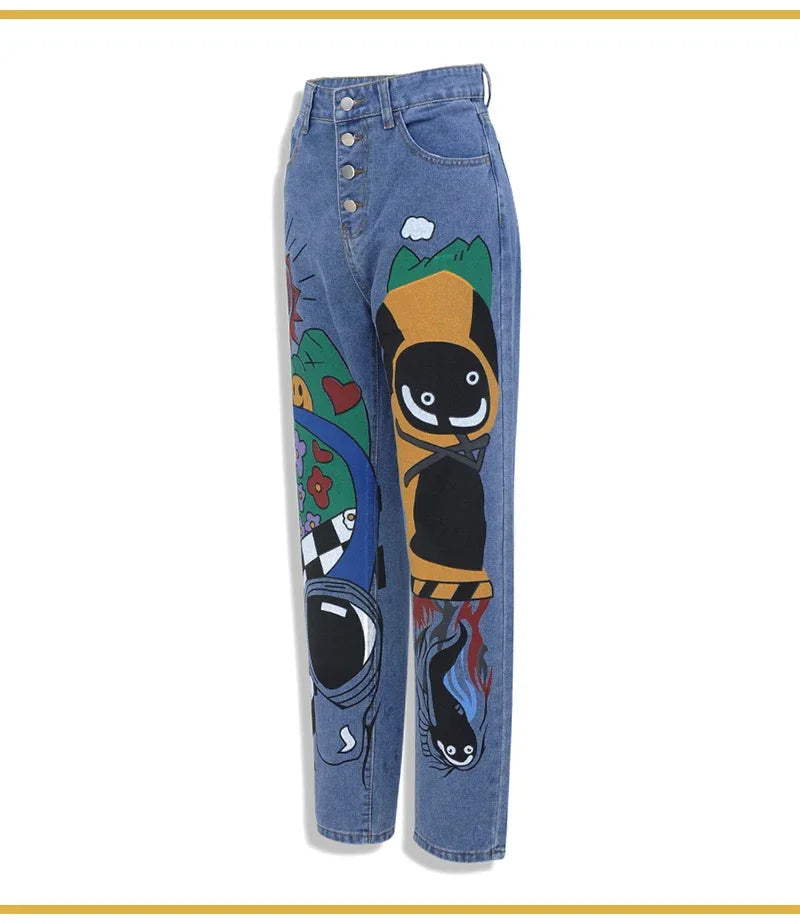 Y2K Cartoon Print Harem Jean