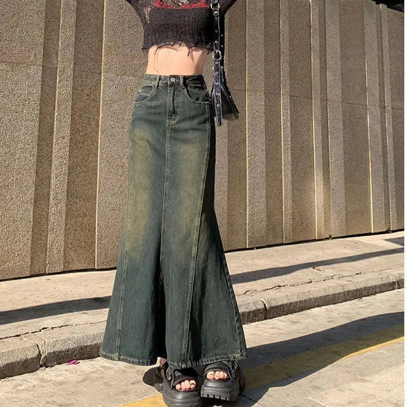 Mermaid Denim Skirts Sexy Bandage Floor-Length Vintage Fashion