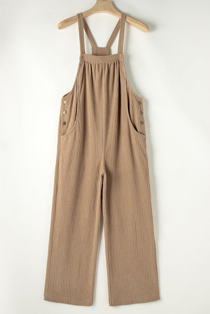 Black Plain Pocketed Loose Fit Corduroy Overalls