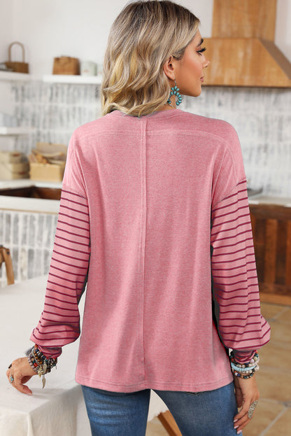 Peach Blossom Colorblock Striped Bishop Sleeve Top