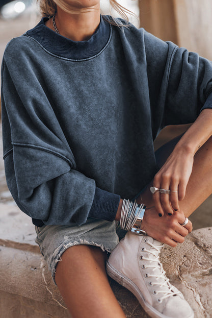 Plain Drop Shoulder Crew Neck Pullover Sweatshirt