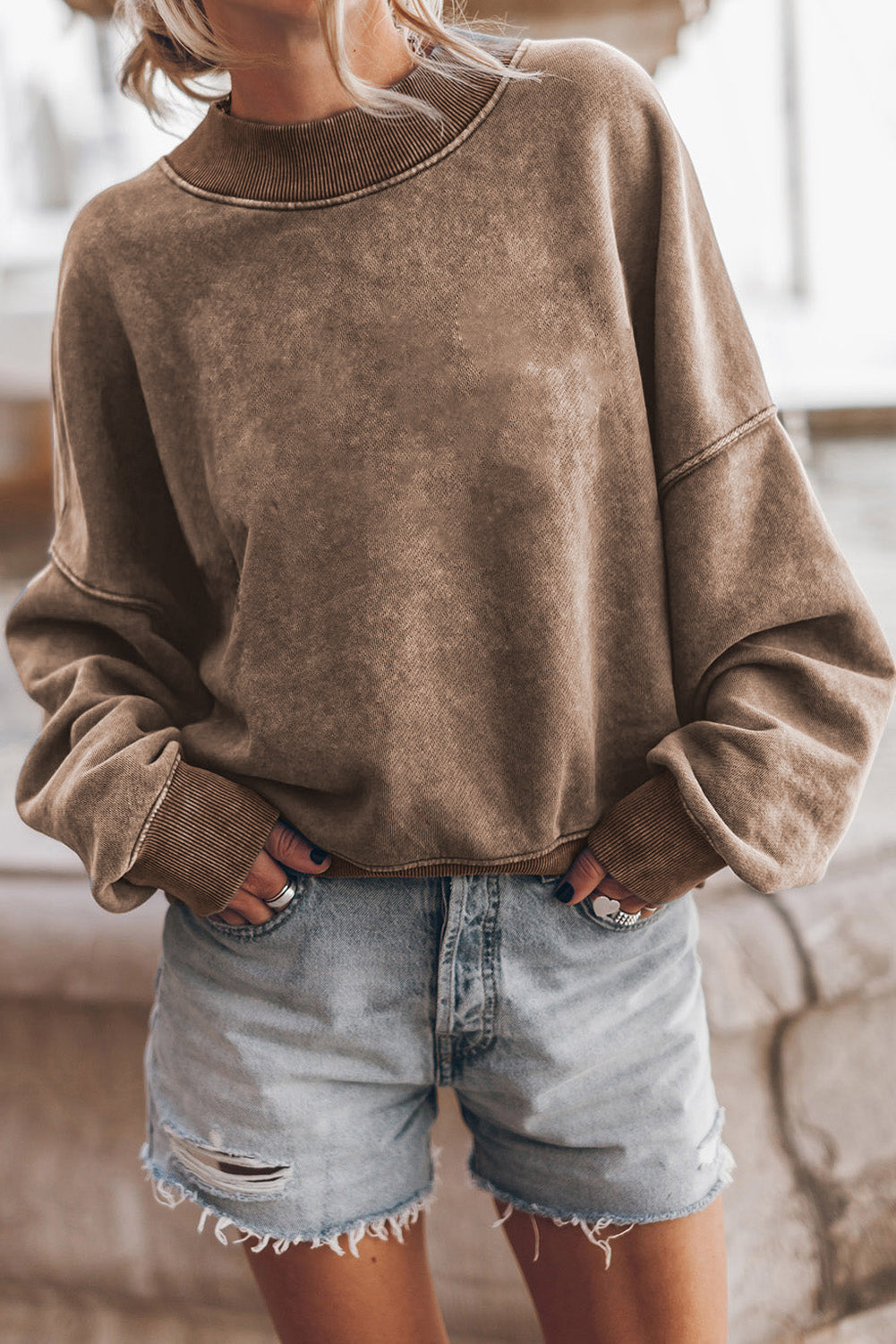 Plain Drop Shoulder Crew Neck Pullover Sweatshirt