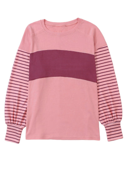 Peach Blossom Colorblock Striped Bishop Sleeve Top