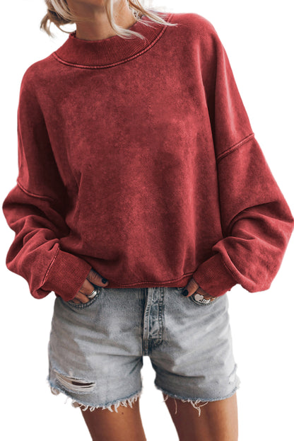 Plain Drop Shoulder Crew Neck Pullover Sweatshirt