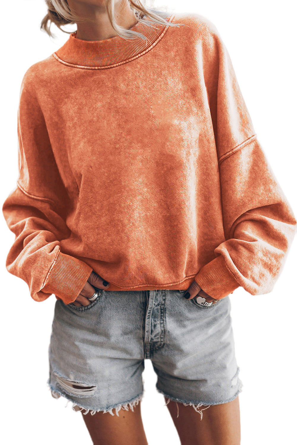 Plain Drop Shoulder Crew Neck Pullover Sweatshirt