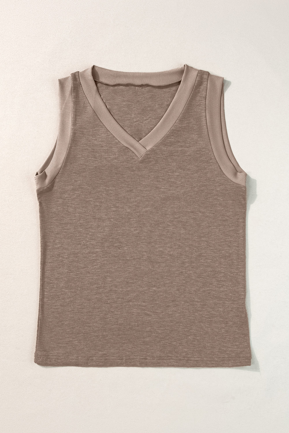 Simply Taupe Contrast Trim V-Neck Loose Fit Tank Top