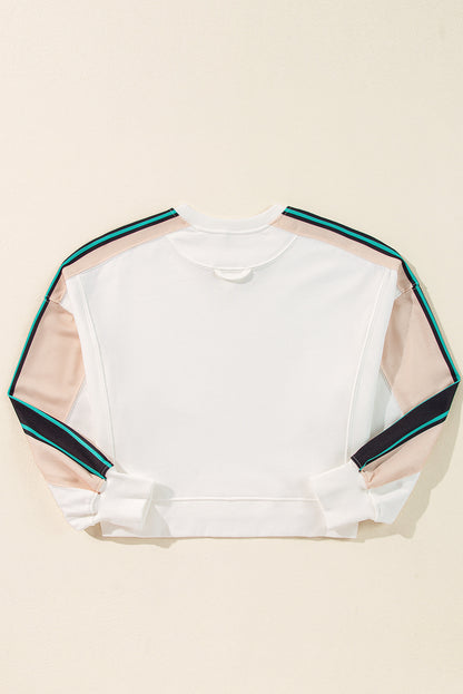 White Striped Color Block Exposed Seam Loose Sweatshirt