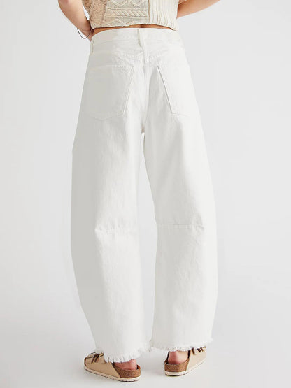 Raw Hem Wide Leg Jeans with Pockets