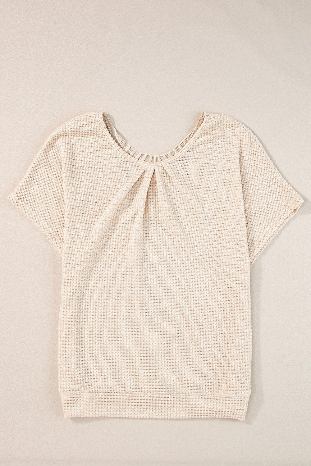 Oatmeal Guipure Lace Splicing Back Waffle Textured T-shirt