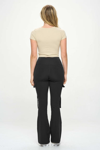 High Waisted Pocket Cargo Flare Casual Leggings