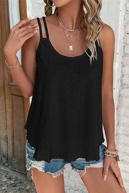 Black Eyelet Strappy Scoop Neck Cami Top