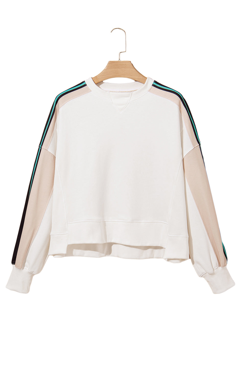 White Striped Color Block Exposed Seam Loose Sweatshirt