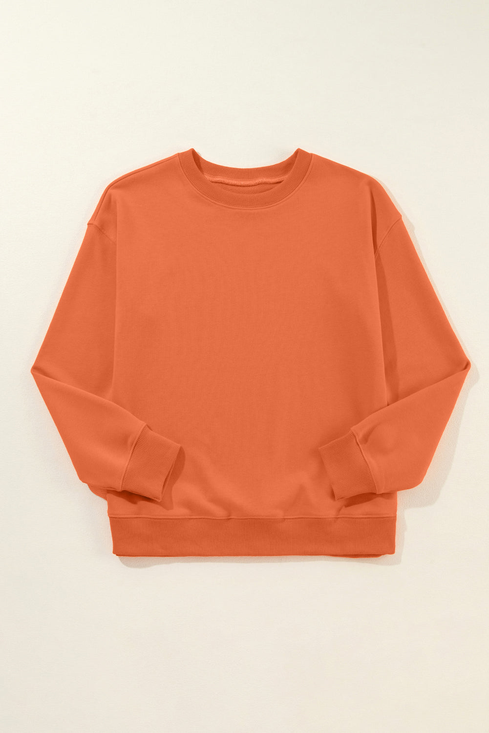 Orange Solid Color Classic Crewneck Pullover Sweatshirt