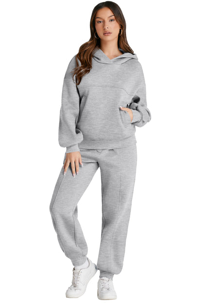 Gray Solid Exposed Seams Hoodie and Jogger Set