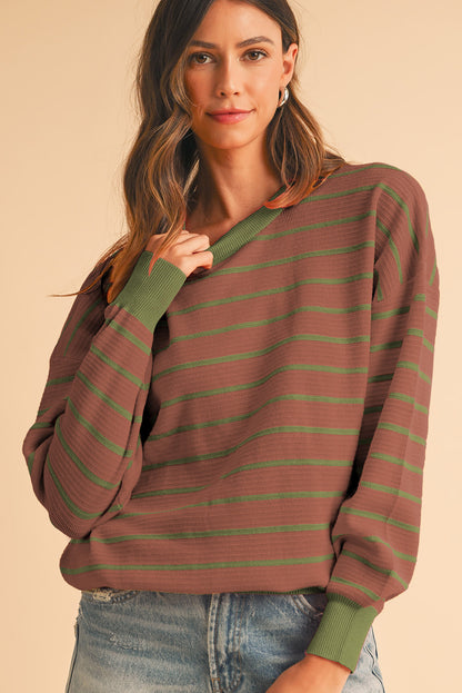 Orange Stripe Round Neck Drop Shoulder Loose Sweater