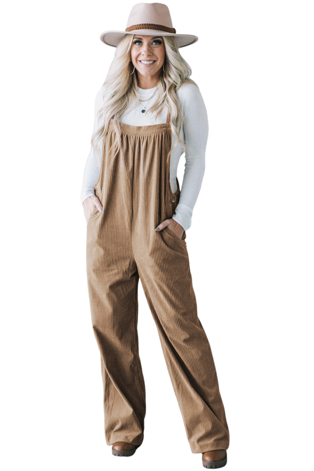 Black Plain Pocketed Loose Fit Corduroy Overalls