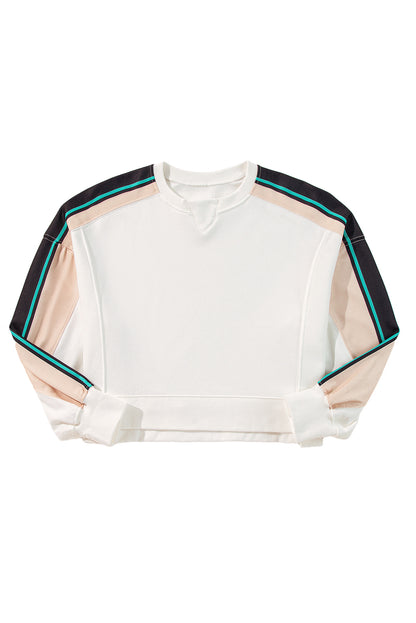 White Striped Color Block Exposed Seam Loose Sweatshirt