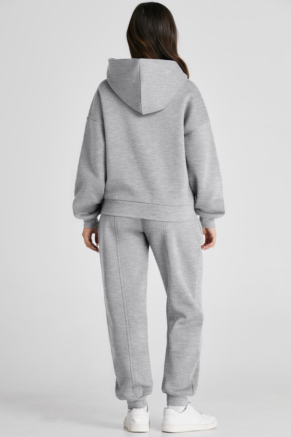 Gray Solid Exposed Seams Hoodie and Jogger Set