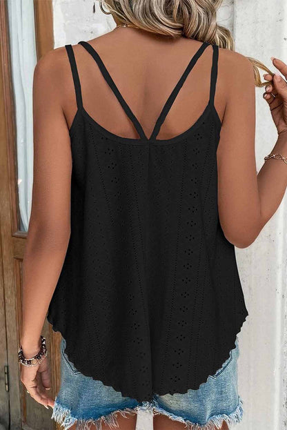 Black Eyelet Strappy Scoop Neck Cami Top