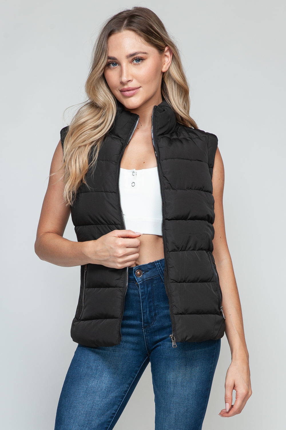 Puffer Zip Up Turtleneck Vest with Pockets