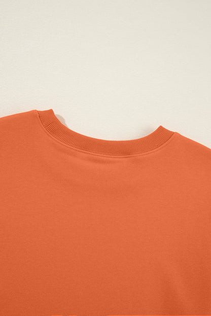 Orange Solid Color Classic Crewneck Pullover Sweatshirt