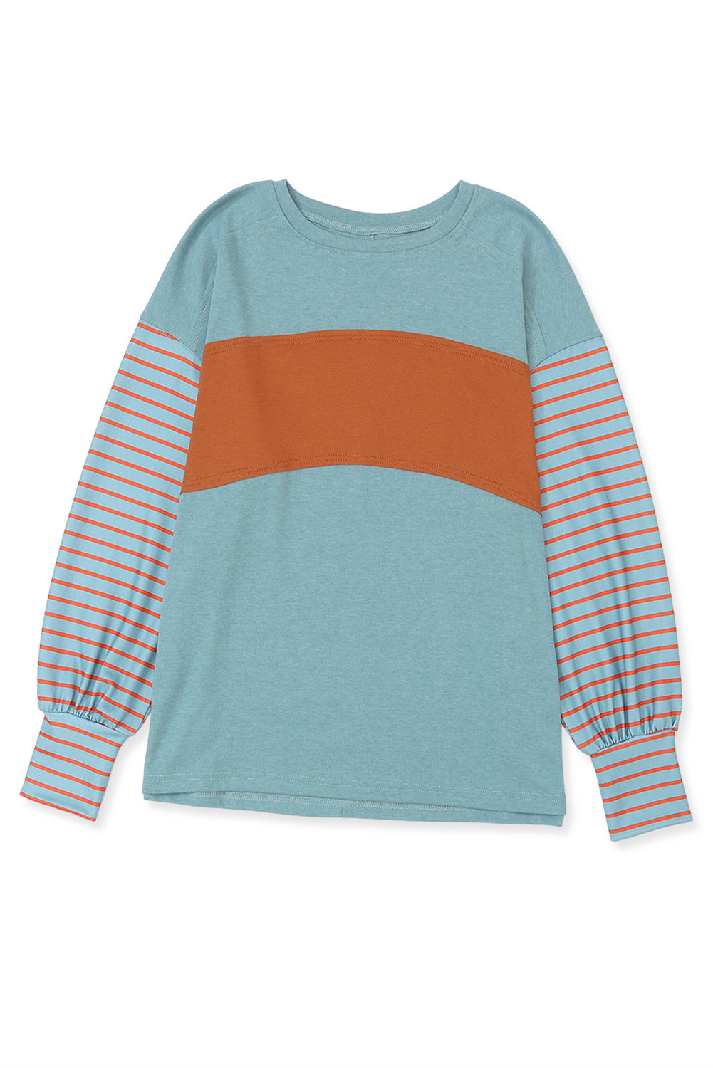 Peach Blossom Colorblock Striped Bishop Sleeve Top