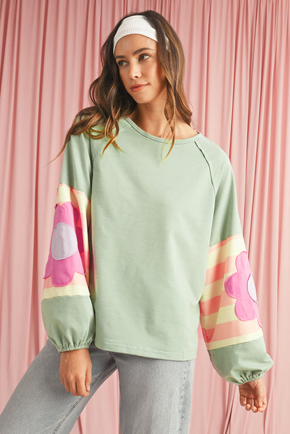 Dune Flower Patchwork Exposed Seam Raglan Sleeve Top