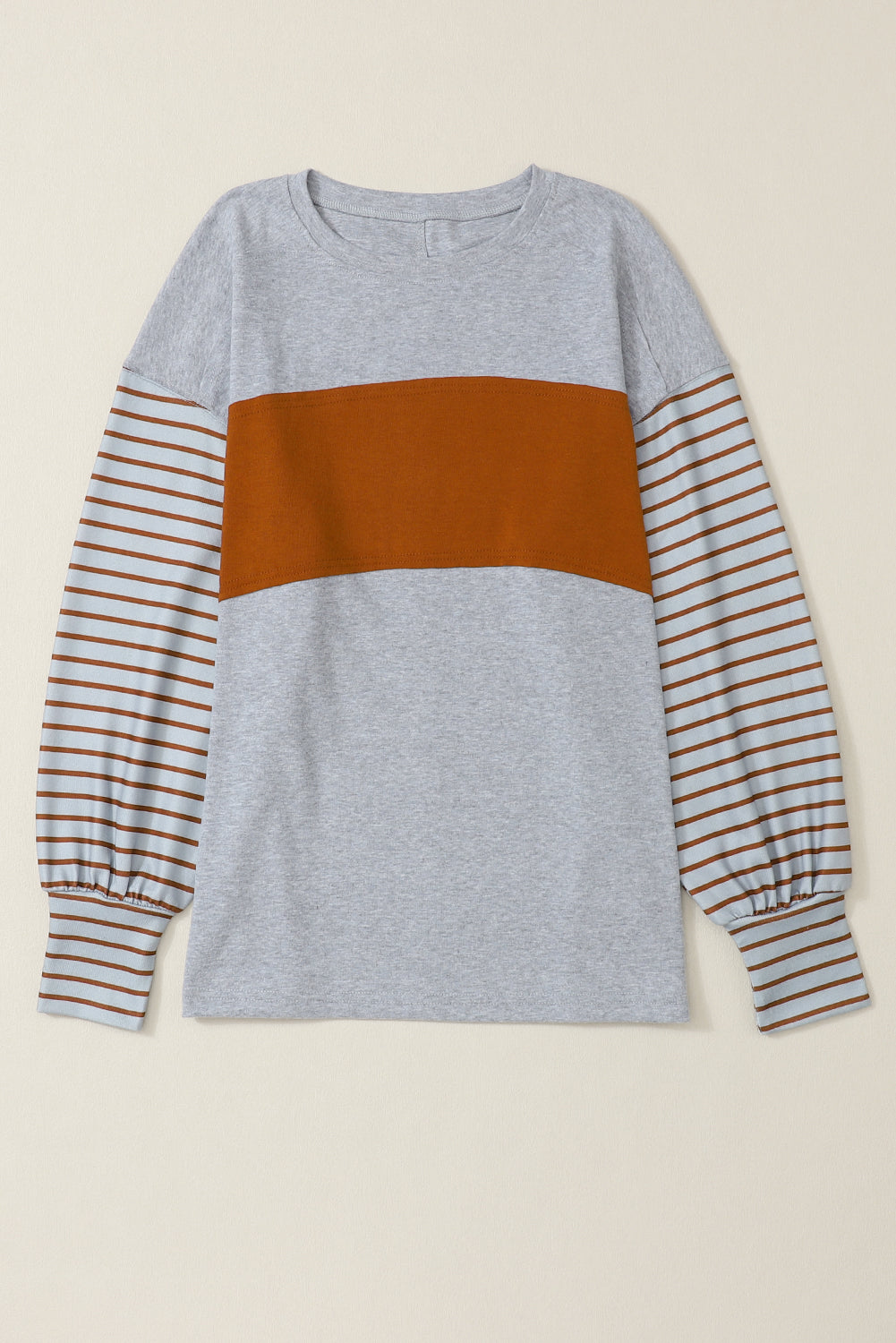 Peach Blossom Colorblock Striped Bishop Sleeve Top