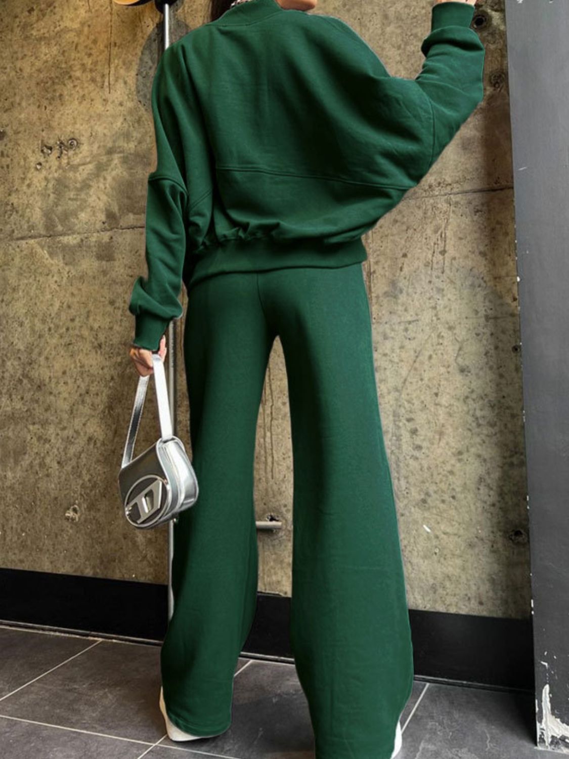 Baseball Collar Zip Up Top and Drawstring Pants Set