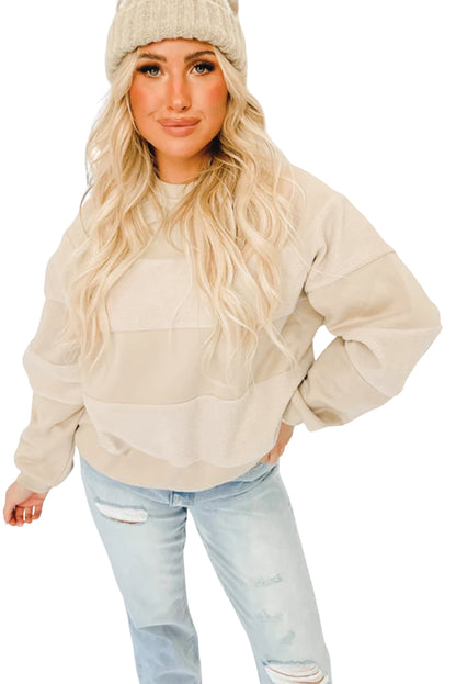 Oatmeal Colorblock Patchwork Long Sleeve Pullover Sweatshirt