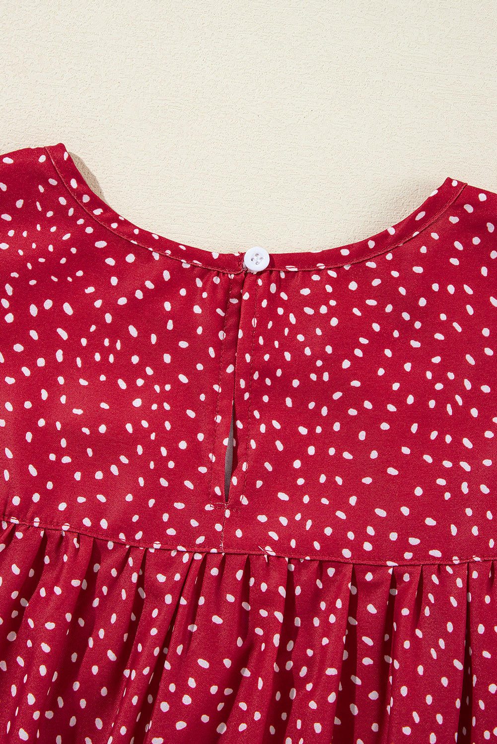 Fiery Red Spotted Print Pleated Ruffle Sleeve Blouse