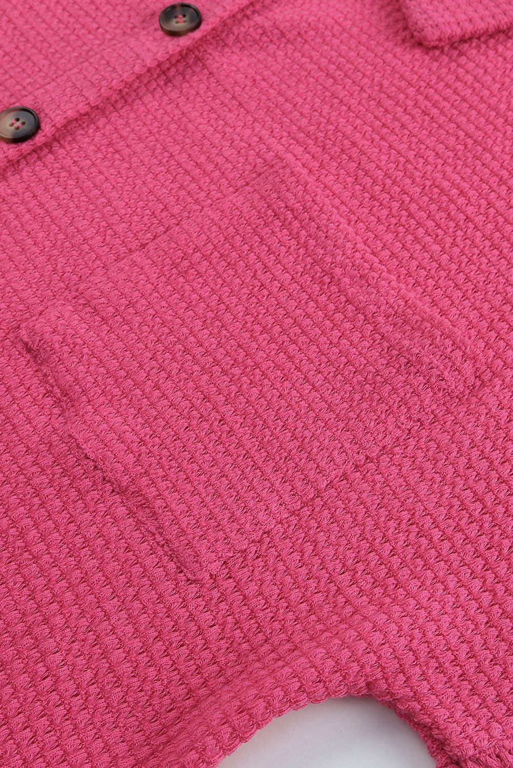 Hot Pink Pocket Buttons Front Waffle Knit Shacket