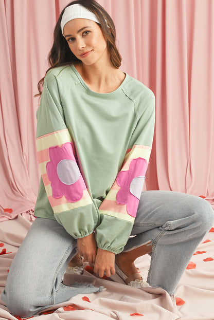 Dune Flower Patchwork Exposed Seam Raglan Sleeve Top