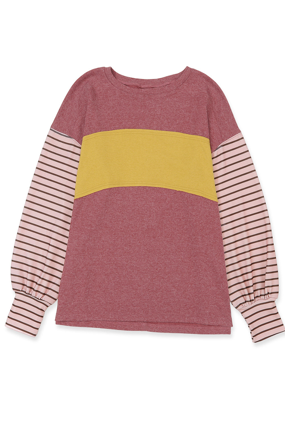 Peach Blossom Colorblock Striped Bishop Sleeve Top