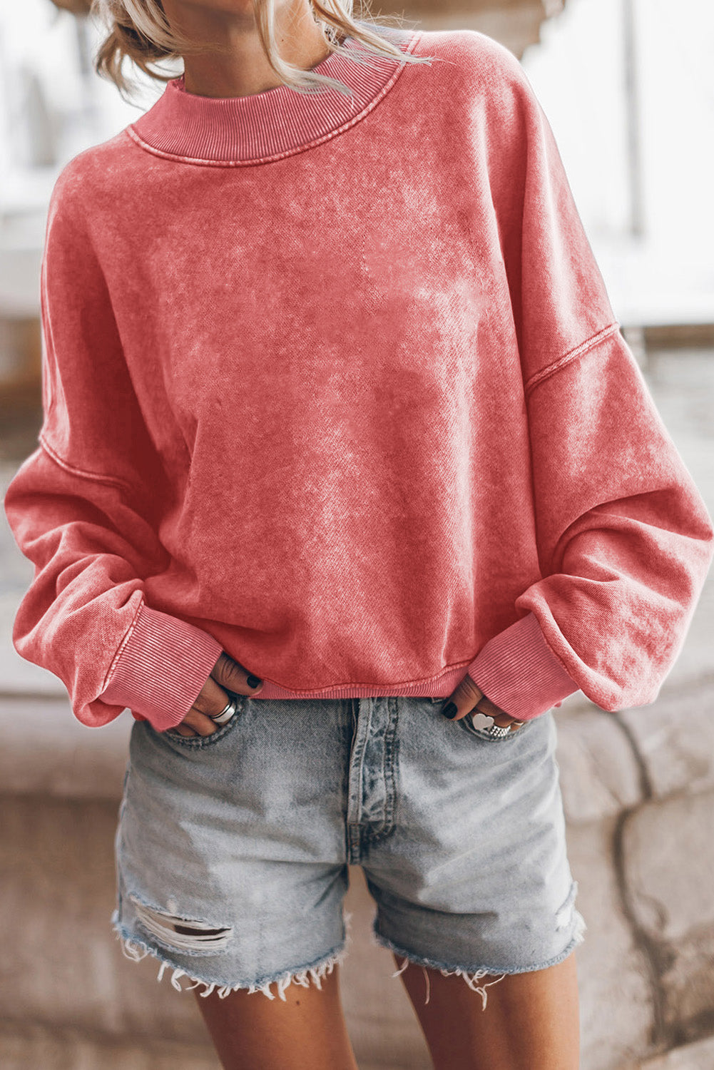 Plain Drop Shoulder Crew Neck Pullover Sweatshirt