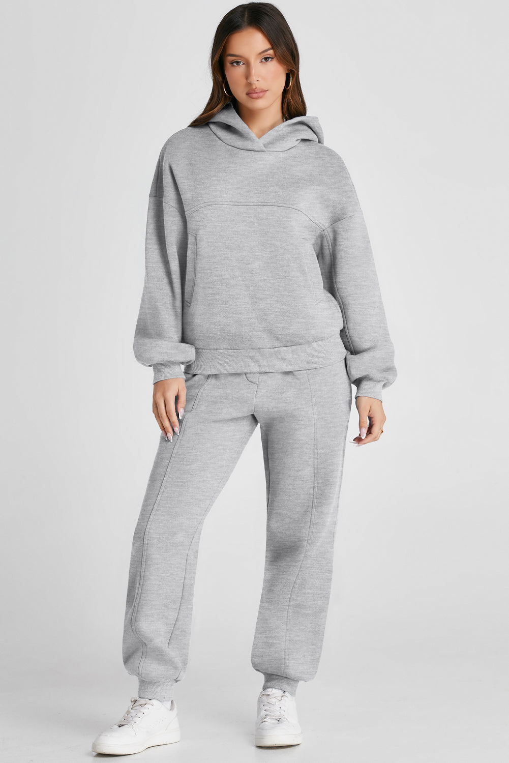 Gray Solid Exposed Seams Hoodie and Jogger Set