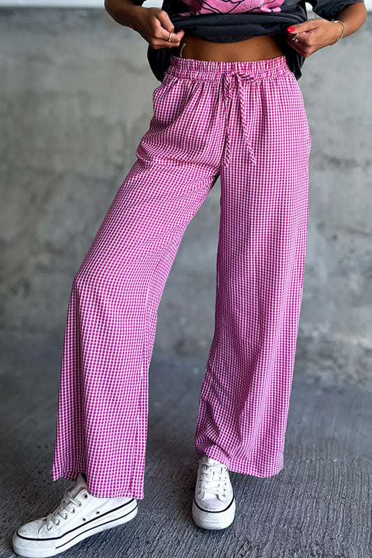 Plaid Wide Leg Pants with Pockets