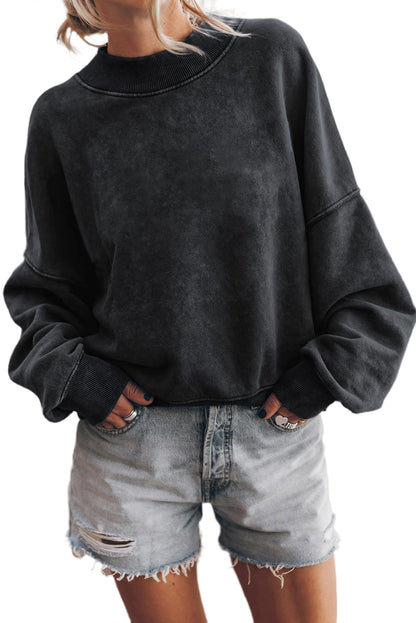 Plain Drop Shoulder Crew Neck Pullover Sweatshirt