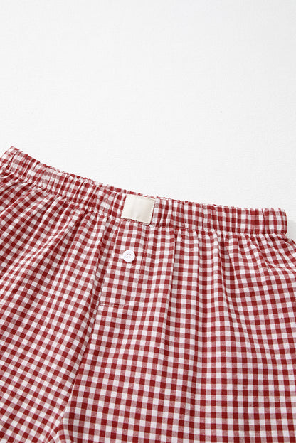 Red Vintage Plaid Print High Waisted Loose Wide Leg Shorts