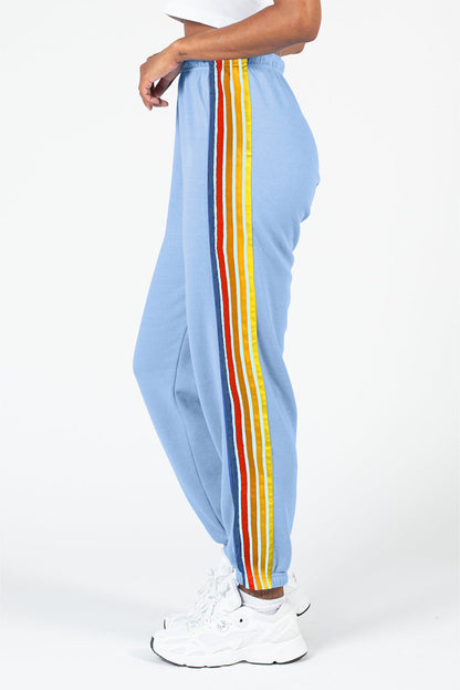 Light Blue Rainbow Striped Jogger Sweatpants