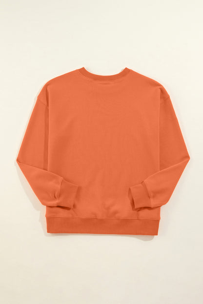 Orange Solid Color Classic Crewneck Pullover Sweatshirt