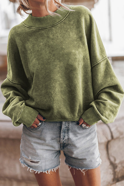 Plain Drop Shoulder Crew Neck Pullover Sweatshirt