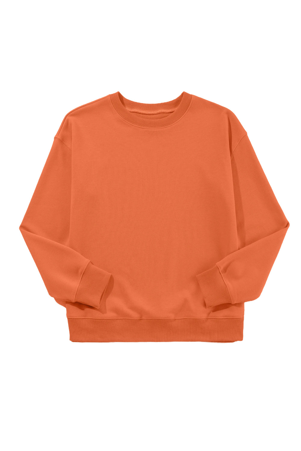 Orange Solid Color Classic Crewneck Pullover Sweatshirt