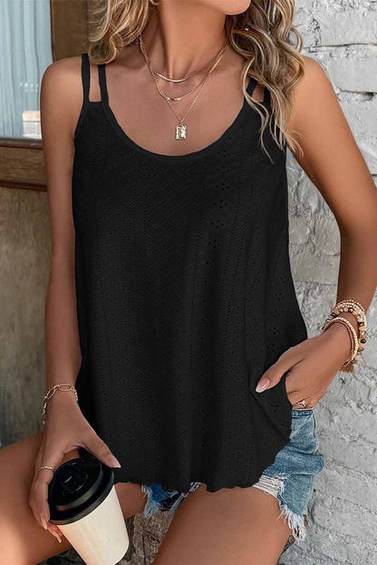 Black Eyelet Strappy Scoop Neck Cami Top