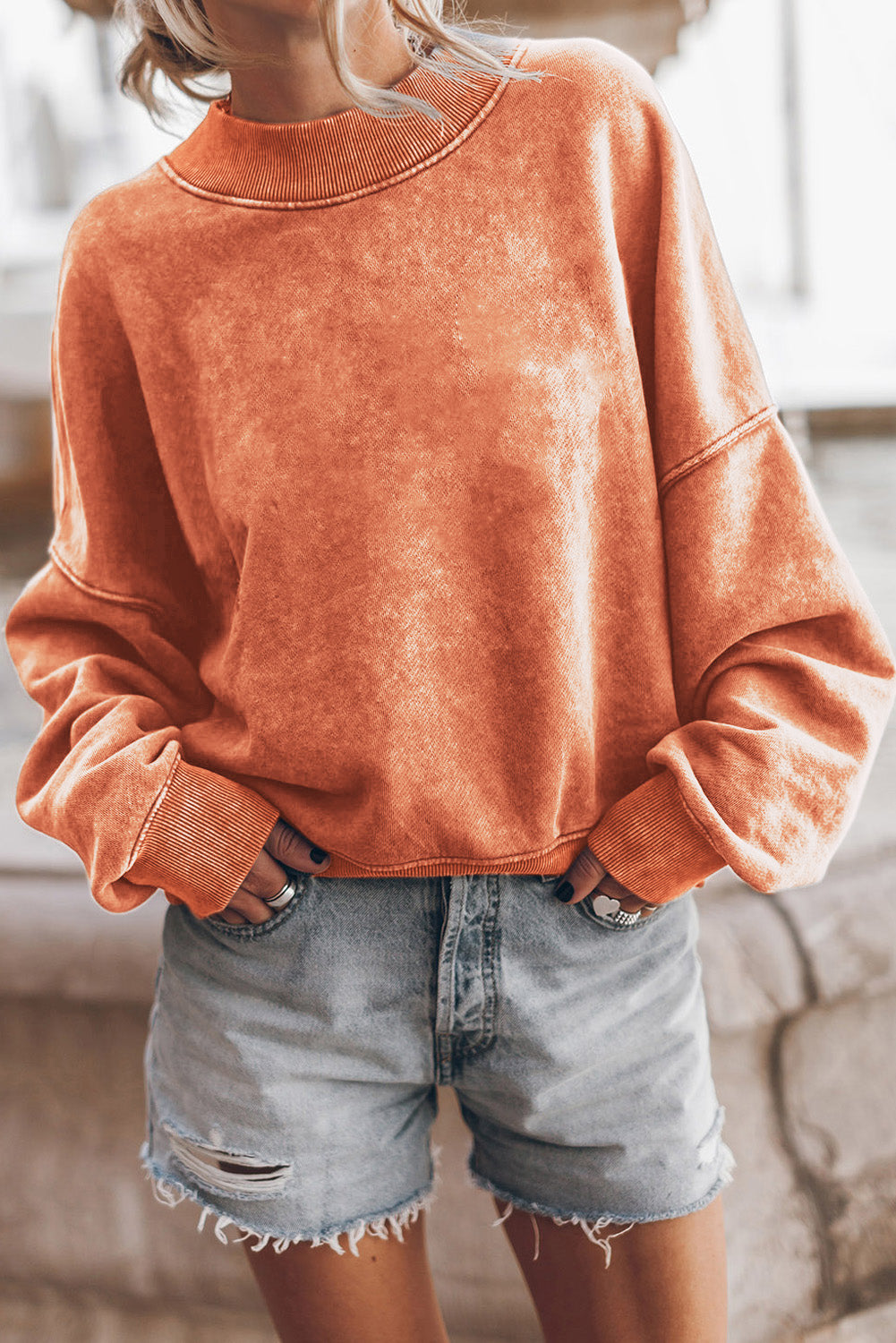 Plain Drop Shoulder Crew Neck Pullover Sweatshirt