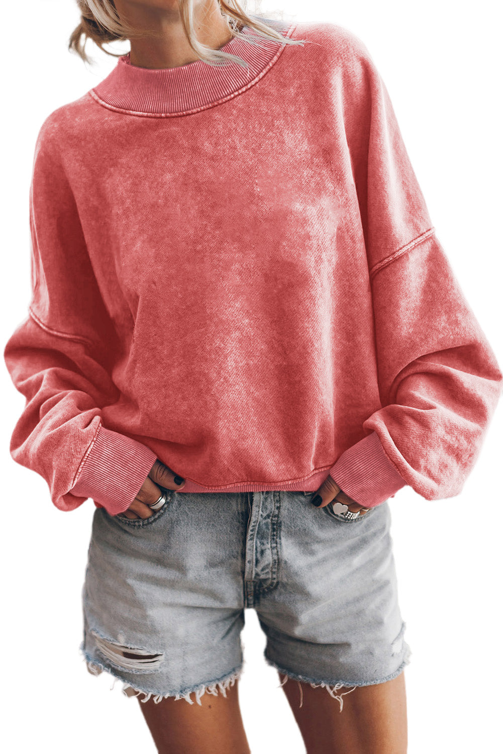 Plain Drop Shoulder Crew Neck Pullover Sweatshirt