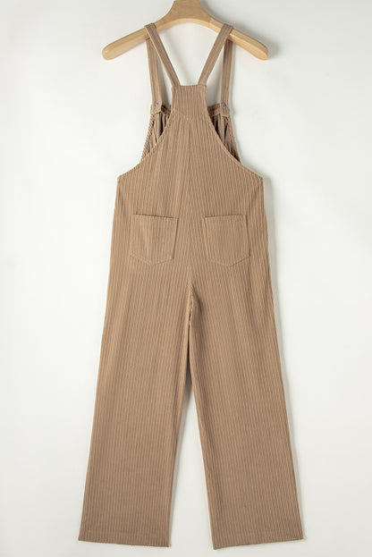 Black Plain Pocketed Loose Fit Corduroy Overalls